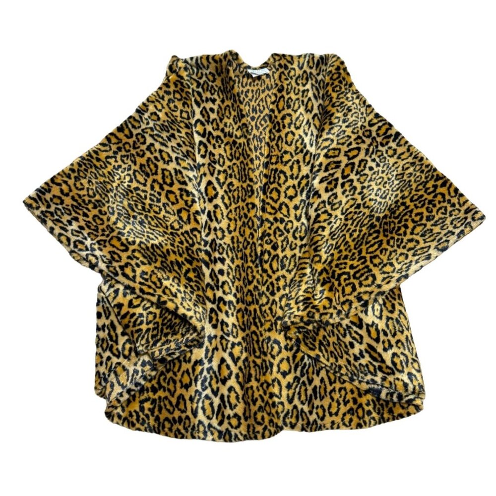 Vtg Leopard Wrap Fleece Womens Black Brown USA Made Kathleen for Sweet Herb